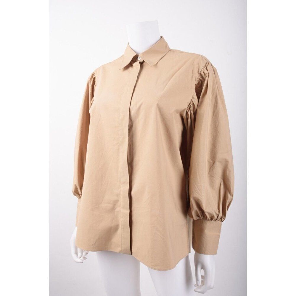 Massimo Dutti Womens Oversized Blouse Shirt Poplin US 4 EU 36 Tan 5100/556 NWT - Picture 4 of 6